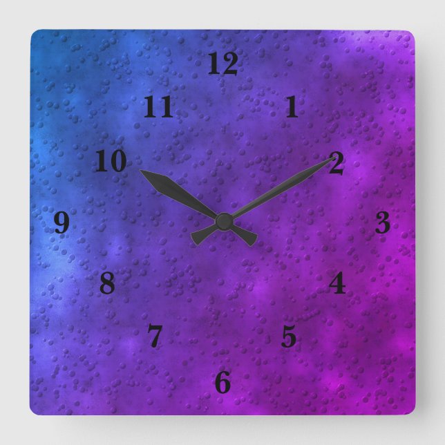 Blue puple pink marble , rainbow-art square wall clock (Front)