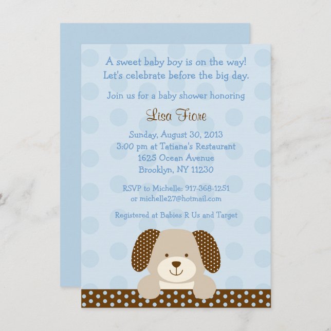 Blue Puppy Baby Shower Invitation (Front/Back)