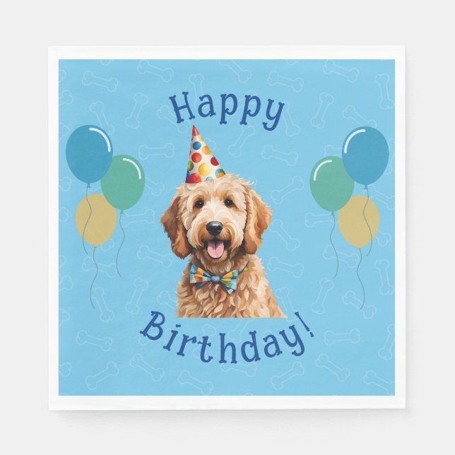 Blue Puppy Dog Birthday Paw-ty Napkin (Front)