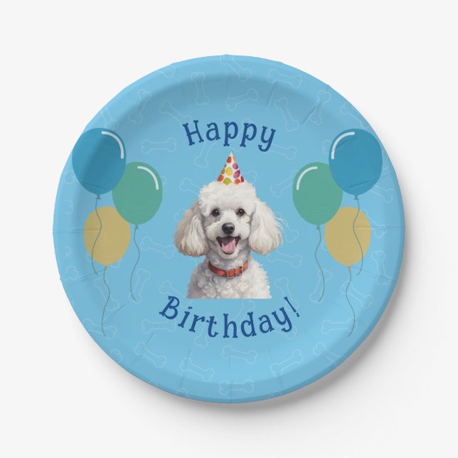 Blue Puppy Dog Birthday Paw-ty Paper Plate (Front)
