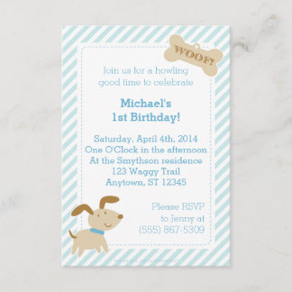 Blue Puppy Dog Invitation with Stripes and Dots