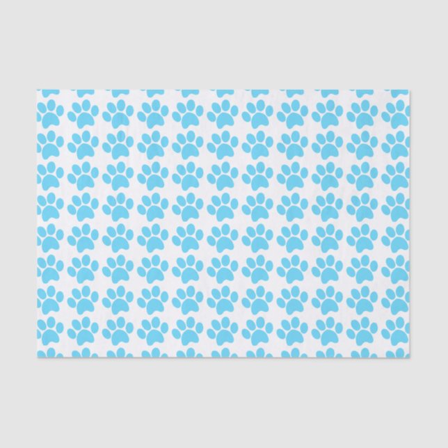 Blue Puppy Dog Paw Prints Pattern Tissue Paper (Front)