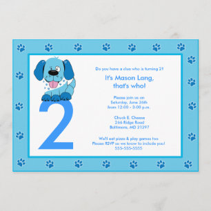 BLUE PUPPY Paw Print 5x7 Birthday Invitation