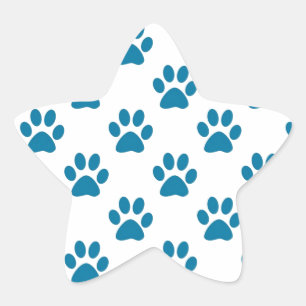 Blue puppy paw prints pattern star sticker