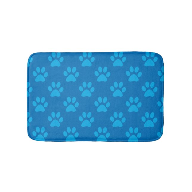 Blue puppy paws pattern bath mat (Front)