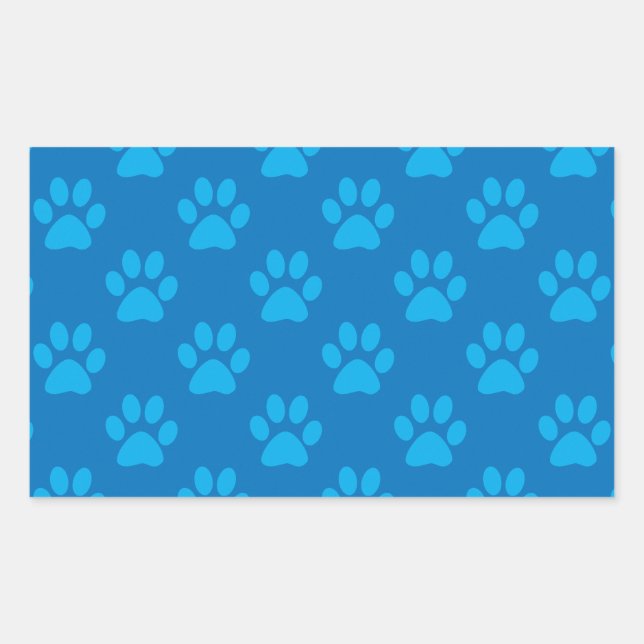 Blue puppy paws pattern rectangular sticker (Front)