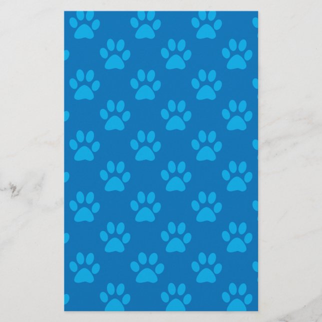 Blue puppy paws pattern stationery (Front)