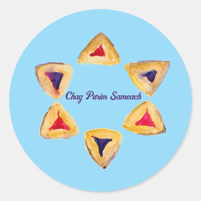 Blue Purim Hamantaschen  Classic Round Sticker (Front)