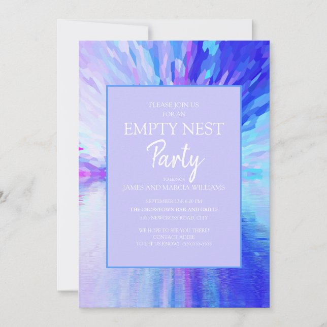 Blue Purple Abstract Empty Nest Party Invitation (Front)