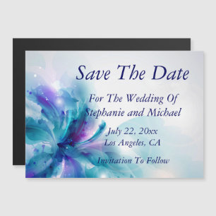 Blue & Purple Abstract Floral Save the Date Magnetic Invitation