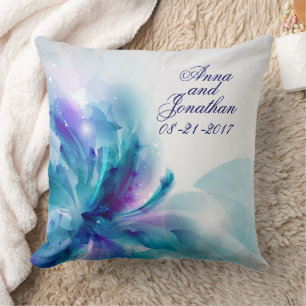 Blue & Purple Abstract Flower Wedding Pillow