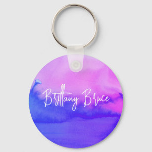 Blue Purple Abstract Watercolor Key Ring
