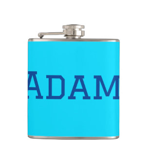 Blue purple add name text back to school message s hip flask