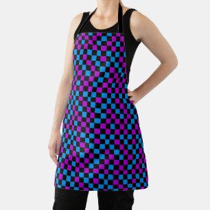 Blue Purple And Black Chequered Pattern Apron