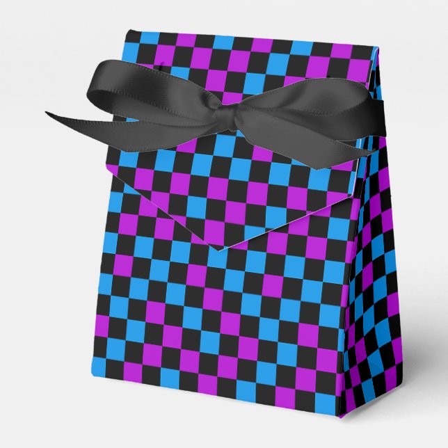 Blue Purple And Black Chequered Pattern  Favour Box (Front Side)