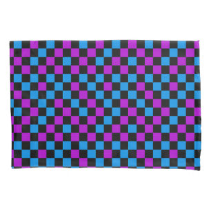 Blue Purple And Black Chequered Pattern Pillowcase
