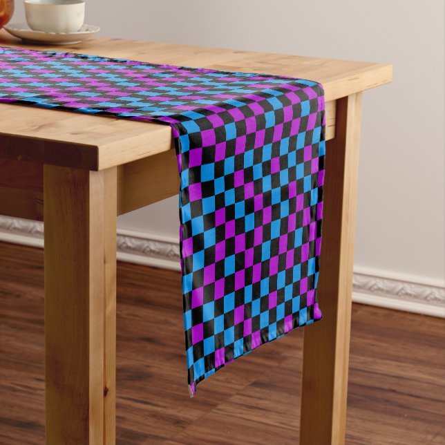 Blue Purple And Black Chequered Pattern  Short Table Runner (In Situ)