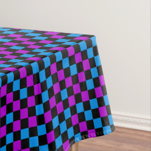 Blue Purple And Black Chequered Pattern Tablecloth