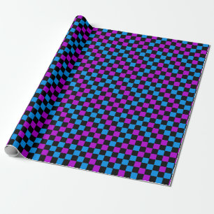 Blue Purple And Black Chequered Pattern Wrapping Paper