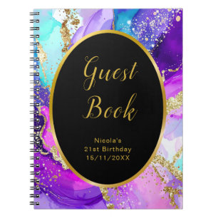 Blue, Purple and Gold Birthday Party Guest Book