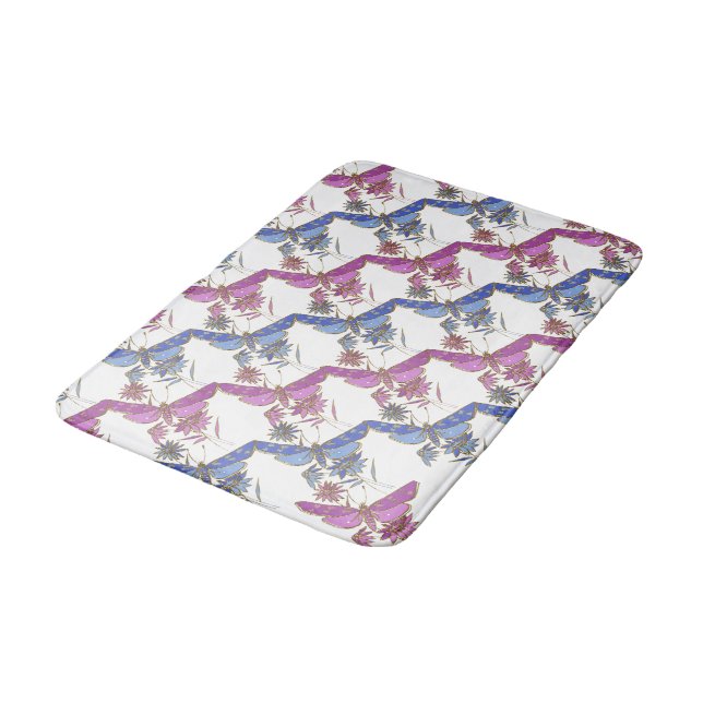 Blue, Purple and Gold Dragonfly Bathroom Mat (Angled)