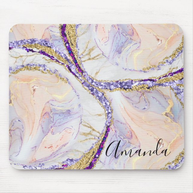 Blue , Purple And Gold Marble Abstract Monogram Mouse Pad (Front)