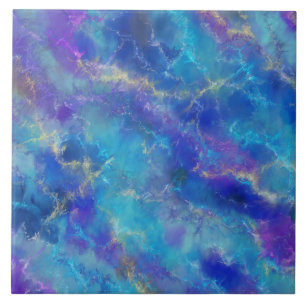 Blue, Purple And Gold Marble Pattern Ceramic Tile