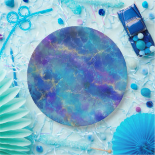 Blue, Purple, and Gold Marble Pattern Paper Plate
