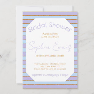 Blue Purple and Gold Striped Bridal Shower Invitation