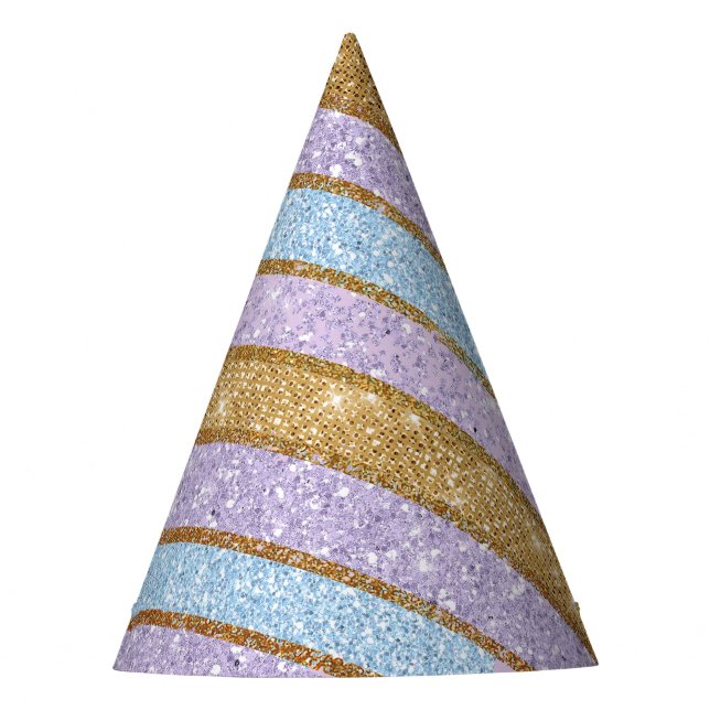 Blue Purple and Gold Unicorn Horn Party Hat (Front)