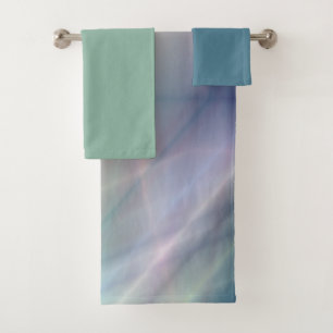 blue purple and green abstract bath towel set