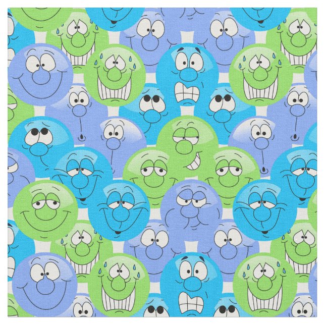 Blue, Purple  and Green Emoji Pattern Fabric (Close Up)