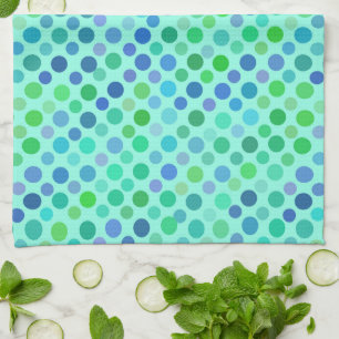 blue, purple and green polka-dots tea towel
