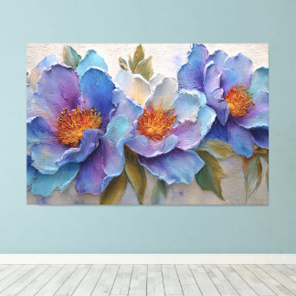 Blue, Purple, and Lavender Flowers Abstract Art Canvas Print