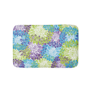 Blue, Purple and Lime Green Mums Bath Mat