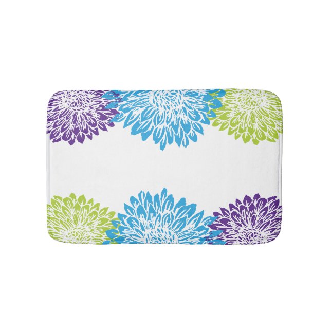 Blue, Purple and Lime Green Mums Bath Mat (Front)