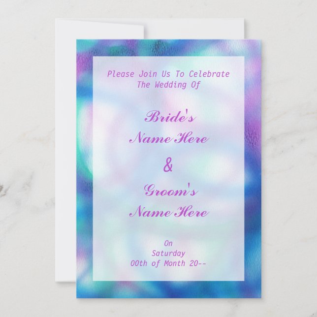 Blue, Purple and Teal Wedding. Invitation (Front)