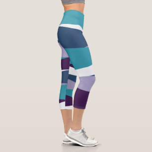 Blue Purple and White Capri Leggings