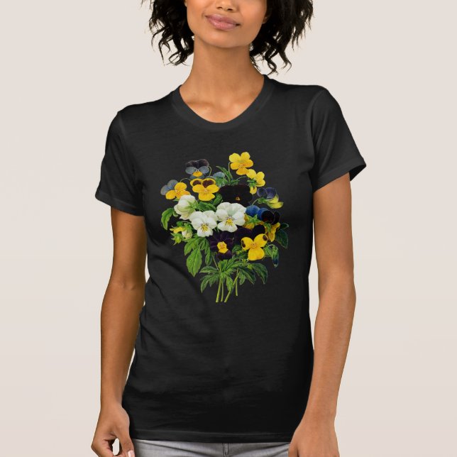 Blue Purple and Yellow Pansies By Redoute T-Shirt (Front)