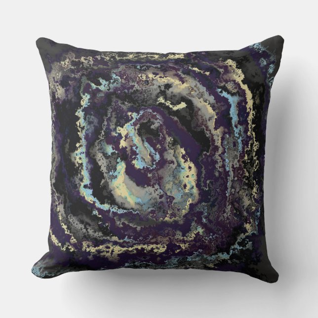 Blue, purple and yellow spiral abstract cushion (Front)