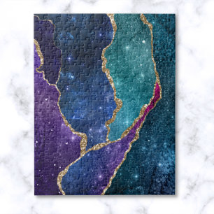 Blue Purple Aqua Gold Veins Agate Jigsaw Puzzle