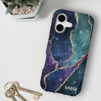 Blue Purple Aqua Gold Veins Agate Monogram