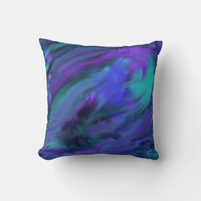Blue Purple Aqua Swirl Painting & 'Kind' Word Art Cushion (Front)
