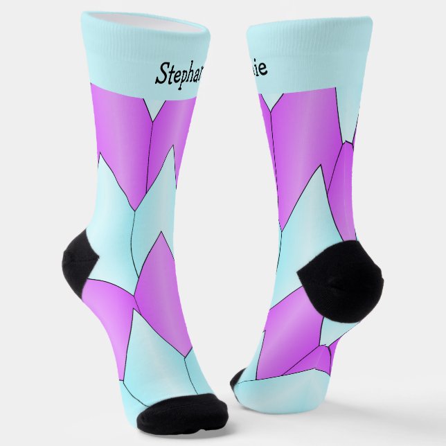 Blue Purple Art Deco Design Socks (Angled)