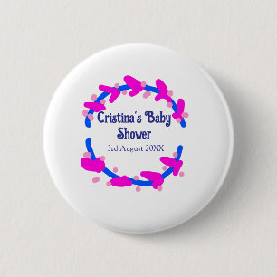 Blue purple baby shower floral wreath boho add nam 6 cm round badge