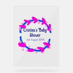 Blue purple baby shower floral wreath boho add nam acrylic sign
