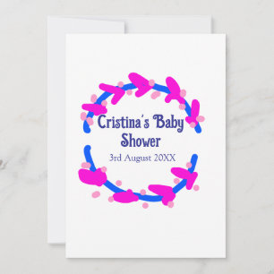 Blue purple baby shower floral wreath boho add nam invitation