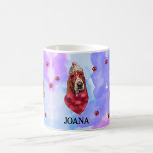 Blue Purple Basset Hound Valentine's Day Gift Dog Coffee Mug