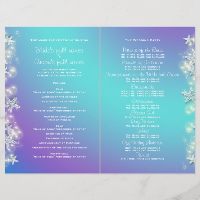 Blue purple beach starfish wedding (Front)