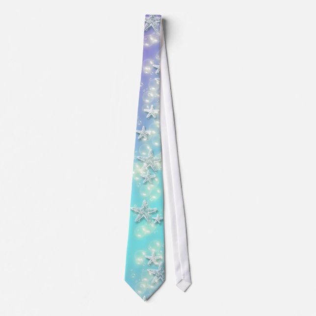 Blue purple beach starfish wedding tie (Front)